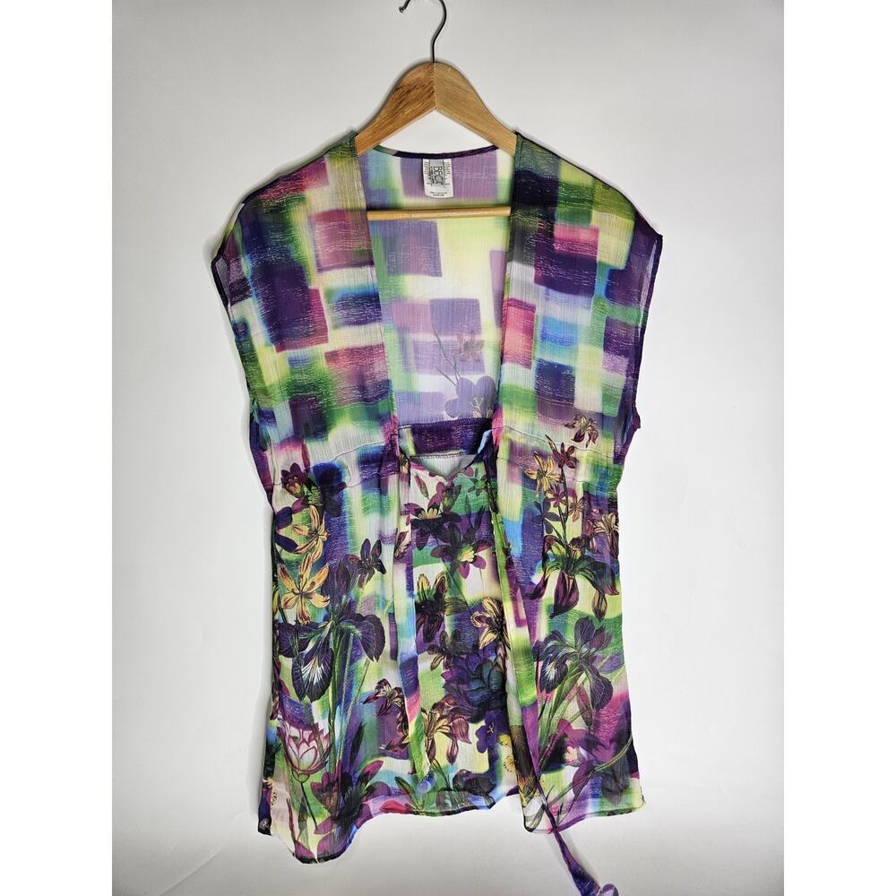 Becca by Rebecca Virtue Womens Purple Semi-Sheer Swim Cover-up SZ XS Pink Green